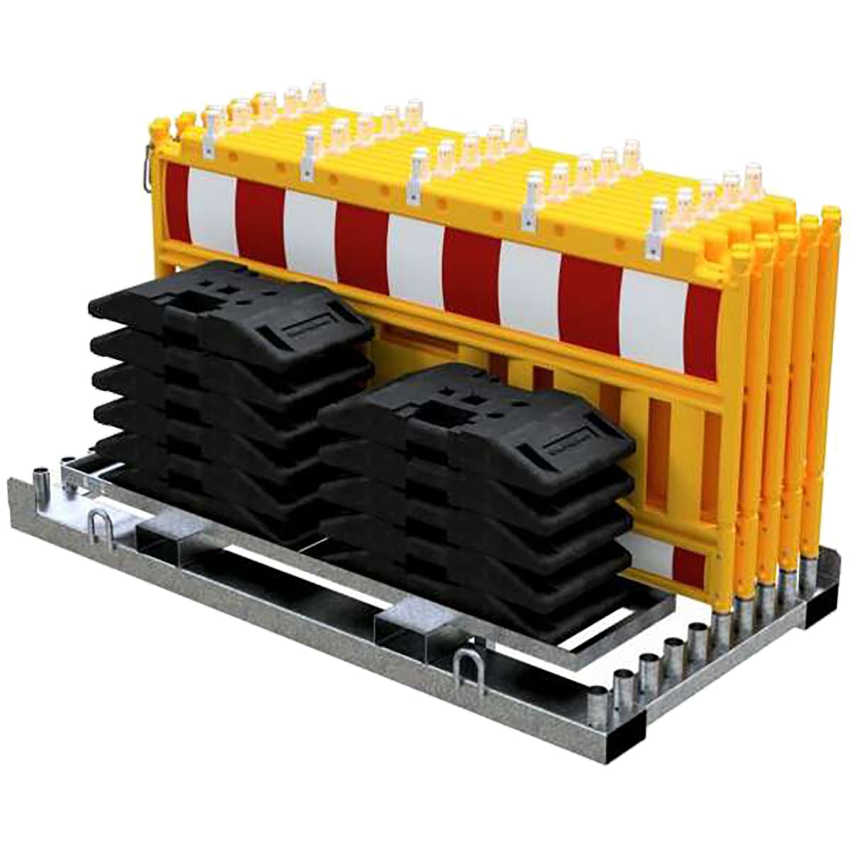 5x Schrankenzaun / Baustellenzaun Set – Inkl. 6 K1-Fußplatten, Höhe 1,10m, Breite 2,15m