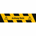 Antirutsch-Trittschutz mit gelb/schwarzer Warnmarkierung und Text