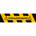 Antirutsch-Trittschutz mit gelb/schwarzer Warnmarkierung und Text