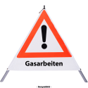 Faltsignal - Gefahrenstelle mit Text: Gasarbeiten