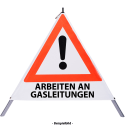 Faltsignal - Gefahrenstelle mit Text: ARBEITEN AN GASLEITUNGEN