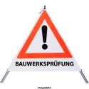 Faltsignal - Gefahrenstelle mit Text: BAUWERKSPRÜFUNG
