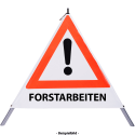 Faltsignal - Gefahrenstelle mit Text: FORSTARBEITEN