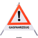Faltsignal - Gefahrenstelle mit Text: GASFAHRZEUG