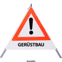 Faltsignal - Gefahrenstelle mit Text: GERÜSTBAU