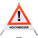 Faltsignal - Gefahrenstelle mit Text: HOCHWASSER