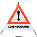 Faltsignal - Gefahrenstelle mit Text: LEBENSGEFAHR