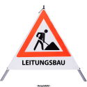 Faltsignal - Baustelle mit Text: LEITUNGSBAU