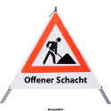 Faltsignal - Baustelle mit Text: Offener Schacht