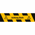 Antirutsch-Trittschutz mit gelb/schwarzer Warnmarkierung und Text