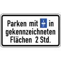 Parken mit Parkscheibe in gekennzeichneten Flächen 2 Stunden (Verkehrsschild Nr. 1040-33)