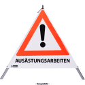 Faltsignal - Gefahrenstelle mit Text: AUSÄSTUNGSARBEITEN