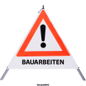 Faltsignal - Gefahrenstelle mit Text: BAUARBEITEN