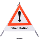 Faltsignal - Gefahrenstelle mit Text: Biker Station