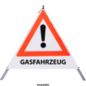 Faltsignal - Gefahrenstelle mit Text: GASFAHRZEUG
