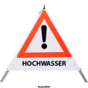 Faltsignal - Gefahrenstelle mit Text: HOCHWASSER