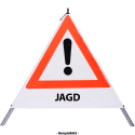 Faltsignal - Gefahrenstelle mit Text: JAGD