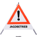 Faltsignal - Gefahrenstelle mit Text: JAGDBETRIEB