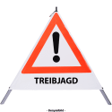 Faltsignal - Gefahrenstelle mit Text: TREIBJAGD