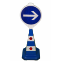 Leitkegel PLASTO 60 cm blau weiß mit Pfeilschild und Reflektoren aus Polypropylen