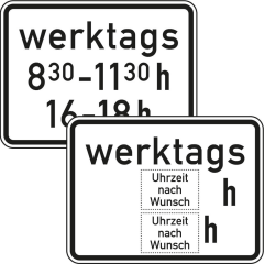 Zeitliche Beschränkung werktags Zusatzzeichen 1042-32