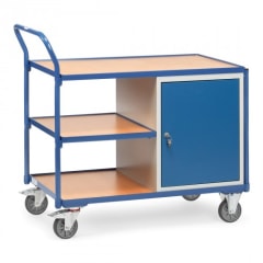 Leichter Werkstattwagen / Tischwagen mit 1-türigem Schrank und Zwischenboden - Tragkraft 300 kg Leichter Werkstattwagen / Tischwagen mit 1-türigem Schrank und Zwischenboden - Tragkraft 300 kg
