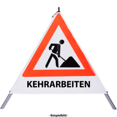 Faltsignal - Baustelle mit Text: KEHRARBEITEN Faltsignal - Baustelle mit Text: KEHRARBEITEN