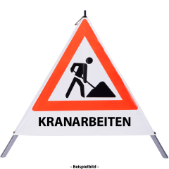 Faltsignal - Baustelle mit Text: KRANARBEITEN Faltsignal - Baustelle mit Text: KRANARBEITEN