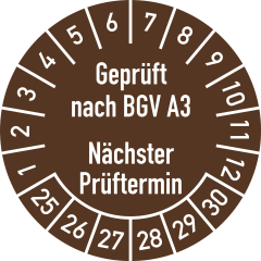 Prüfplaketten - Geprüft nach BGV A3 - Nächster Prüftermin