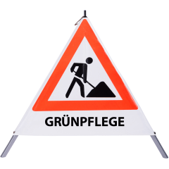 Faltsignal - Baustelle mit Text: GRÜNPFLEGE