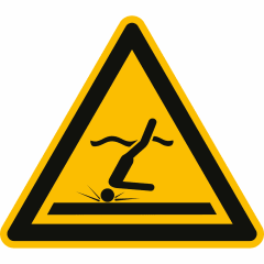 Warnschild Warnung vor flachem Wasser mit Symbol für Kopfsprung Gefahr nach ISO 20712-1