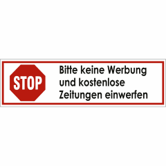 STOP Schild Bitte keine Werbung und kostenlose Zeitungen einwerfen