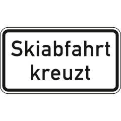 Verkehrsschild Skiabfahrt kreuzt VZ 1007-55 mit schwarzer Schrift auf weißem Hintergrund
