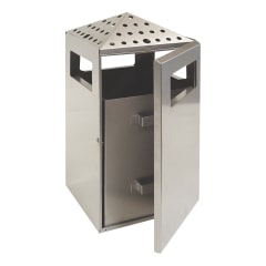 Abfalleimer aus Edelstahl mit integriertem Ascher und pyramidenförmigem Deckel, Inhalt 75 Liter