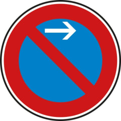 Verkehrsschild Eingeschränktes Haltverbot Anfang mit Pfeil nach rechts, Linksaufstellung, VZ 286-21