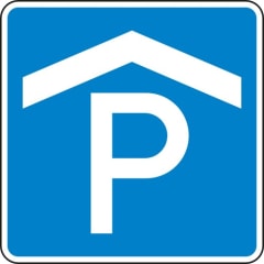 Verkehrsschild VZ 314-50 Parkhaus Parkgarage blaues Schild mit weißem P-Symbol und Dach