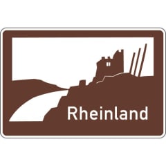 Touristische Unterrichtungstafel Verkehrsschild VZ 386.3 mit Rheinlandschaft und Burg