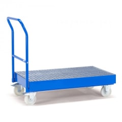 Blauer FETRA Fass-Transportwagen Modell 2702 mit Tragkraft 400 bis 600 kg, Plattform mit Gitterrost und vier Rollen