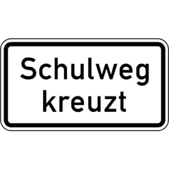 Verkehrsschild Schulweg kreuzt rechteckig weiß mit schwarzem Rand und schwarzer Schrift