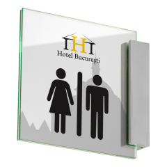 MONACO Fahnenschild mit Hotel București Logo und Piktogramm für Damen und Herren Toiletten