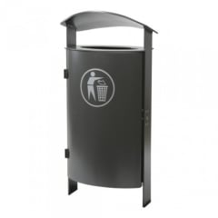 Stand-Abfallbehälter mit gewölbter Abdeckhaube und 70 Liter Fassungsvermögen, schwarzer Müllbehälter mit Symbol für Abfallentsorgung
