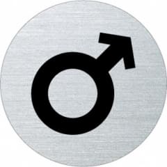 Piktogramm männlich Symbol auf rundem Metallplättchen