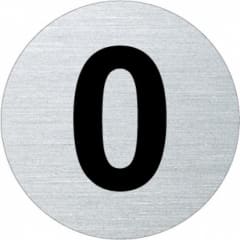 Rundes Türschild mit der Nummer 0 aus gebürstetem Metall