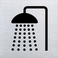 Piktogramm Dusche quadratisch Motiv 2 schwarzes Duschsymbol auf grauem Hintergrund