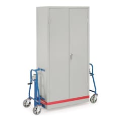FETRA Möbelhubroller 6980 mit Tragkraft 600 kg, grauer Schrank auf blauem Hubroller mit vier Rollen