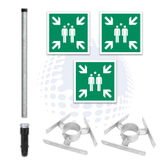 Dreieck 500 mm Sammelplatz-Schild mit Pfosten und Befestigungselementen, Komplett-Set 3500 mm zum Einbetonieren