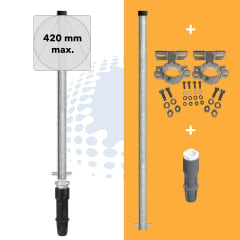 3000 mm Rohrpfosten Komplett-Set | 60,3 mm Rohrpfosten + 350 mm Bodenhülse + 2 x 70 mm Rohrschellen 3000 mm Rohrpfosten Komplett-Set | 60,3 mm Rohrpfosten + 350 mm Bodenhülse + 2 x 70 mm Rohrschellen