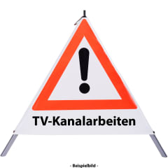 Faltsignal - Gefahrenstelle mit Text: TV-Kanalarbeiten