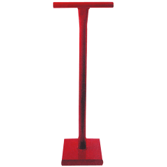 Roter Erd- und Betonstampfer mit T-förmigem Griff und quadratischer Stampffläche