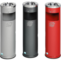 Abfallsammler D 20 mit Ascher in drei Farben grau, schwarz und rot, mit offenem Einwurf und integriertem Aschenbecher